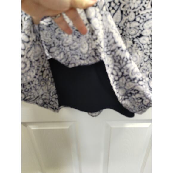 LOFT Outlet Womens Size Medium Blue Paisley Floral Flare Sheer Sleeve Mini Dress - Picture 6 of 8